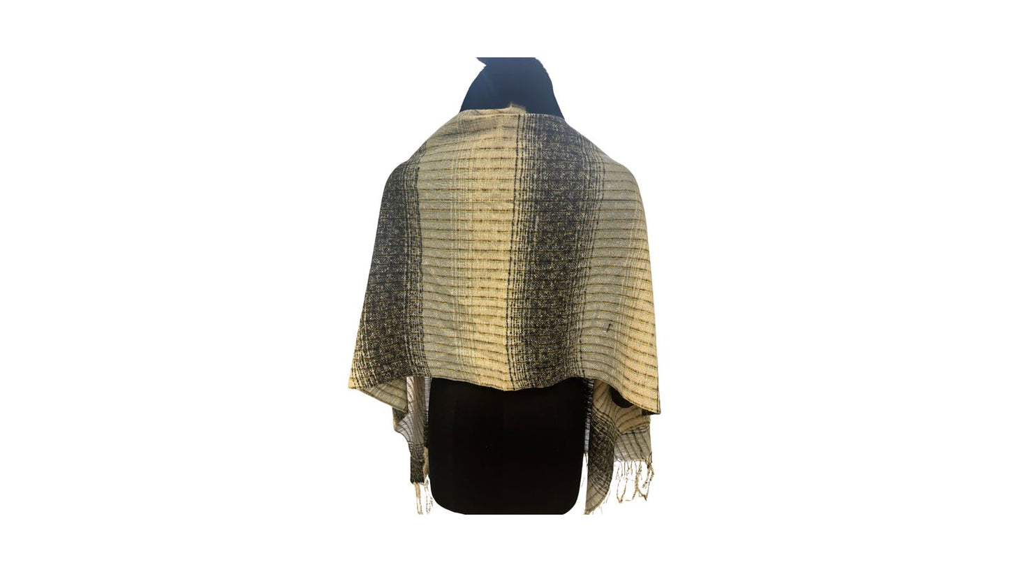 Fine Wool Poncho with Tassels and Faux Fur