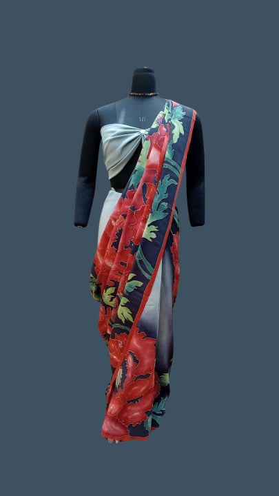 Pure crepe French hand painted saree