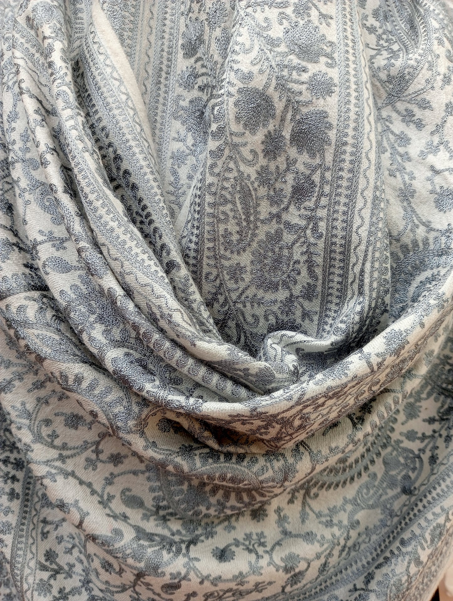 Grey embroidery stole