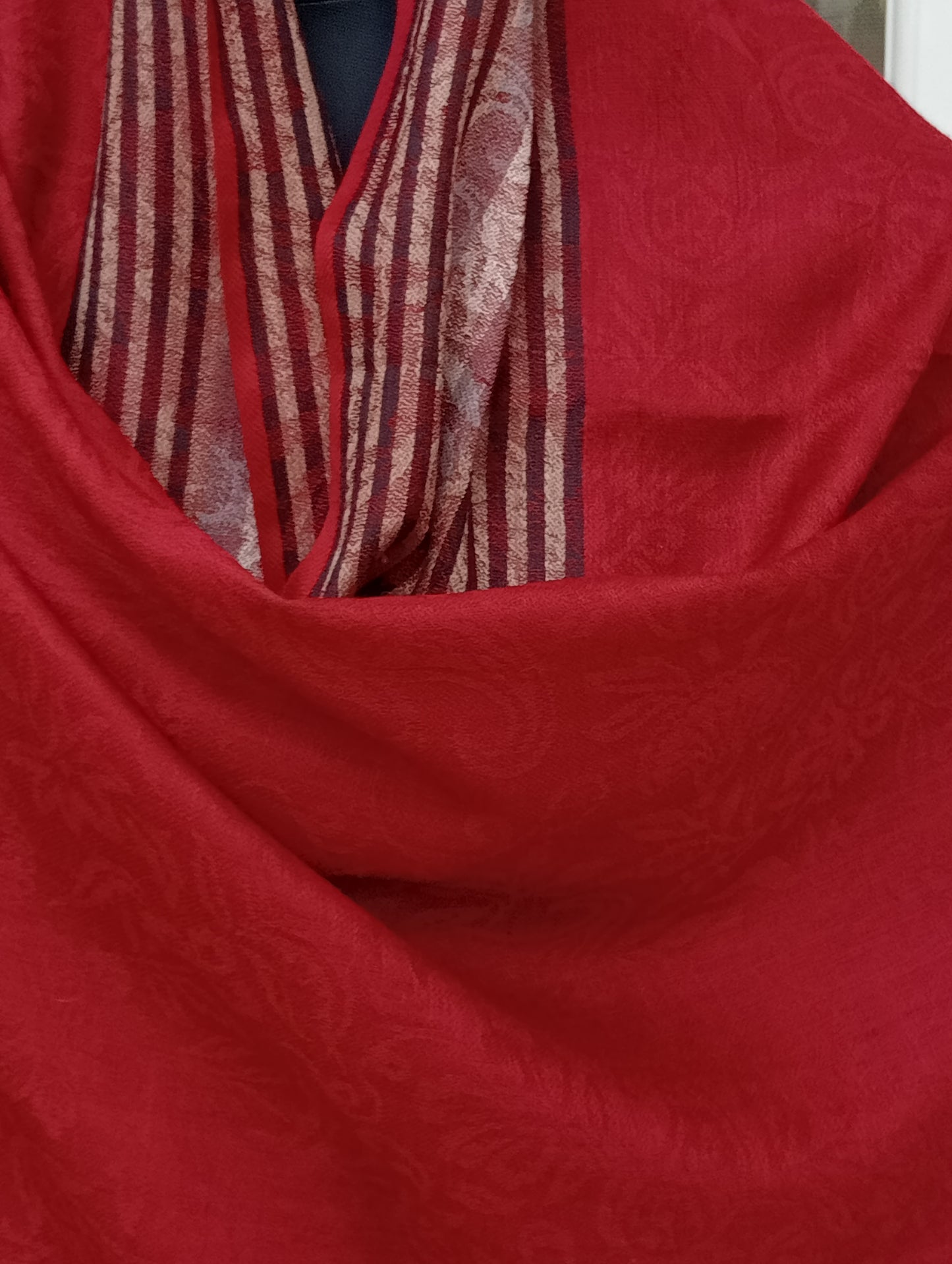 Red Jacquard Stripe Shawl - Red