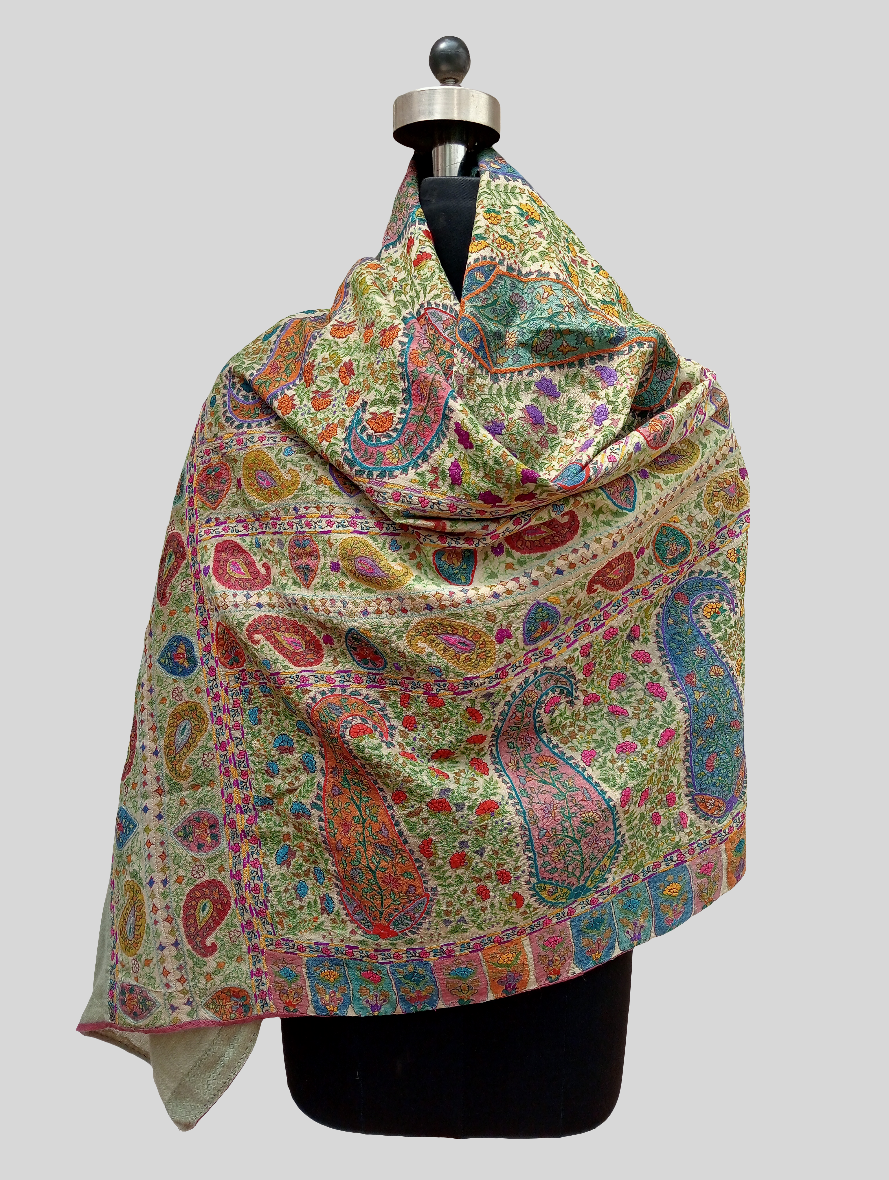 Hand Embroidered KalamKari shawl - Green
