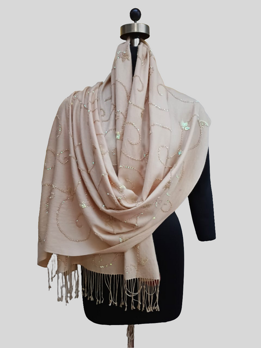 Fine wool stole with sequence work