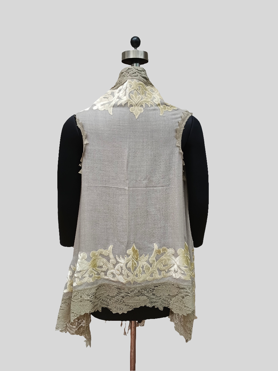 Super Fine wool velvet Applique work lace jacket