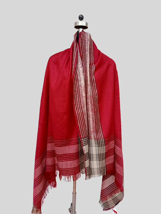 Red Jacquard Stripe Shawl - Red