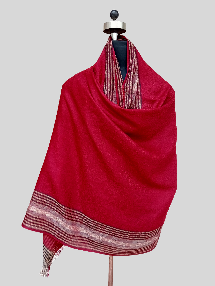 Red Jacquard Stripe Shawl - Red