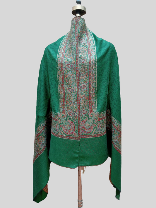 Green Self jacquard shawl with woven jamawar border