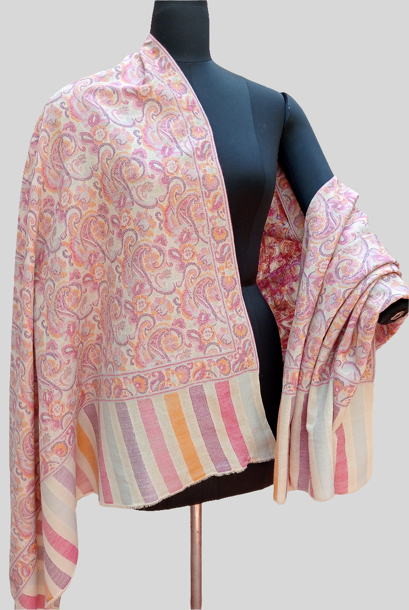 Woven jamawar shawl - pink floral