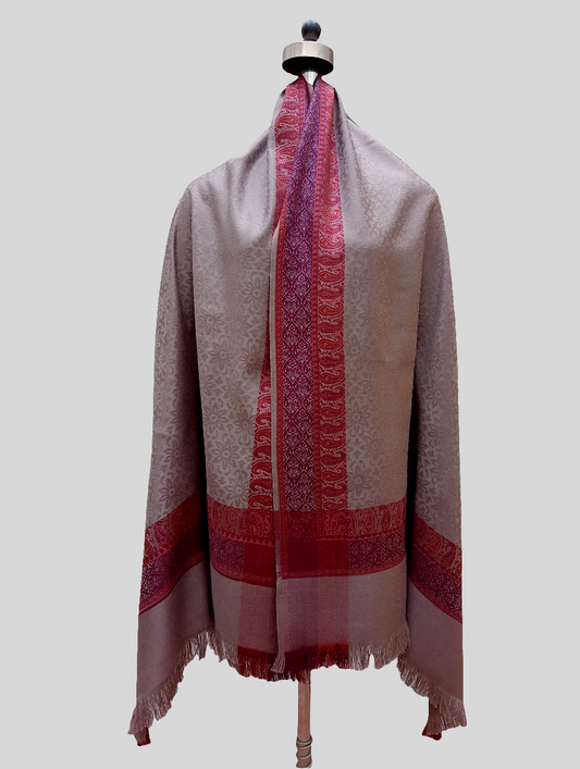Self jacquard shawl with woven jamawar double border