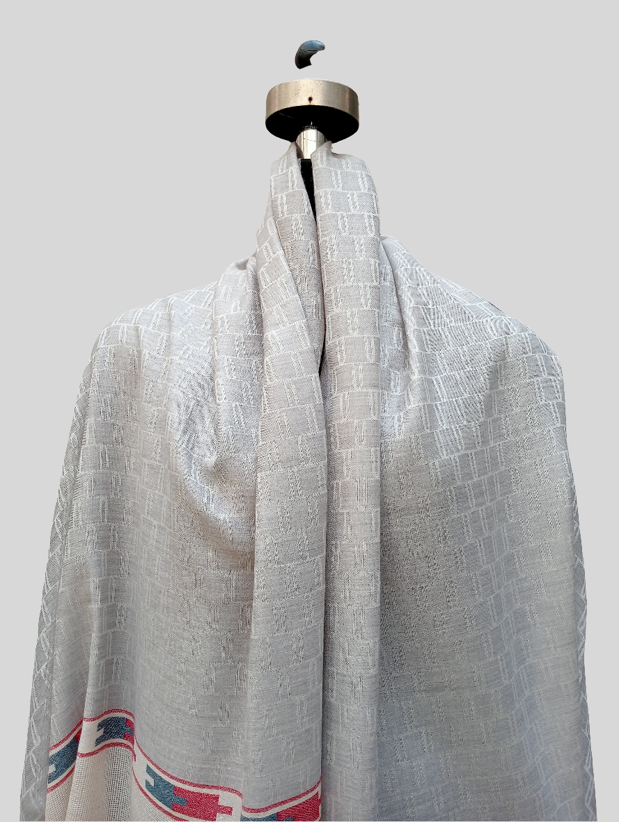 Self jacquard shawl with on Ikkat border