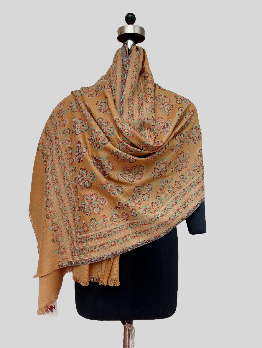 Woven jamawar stole - mustard