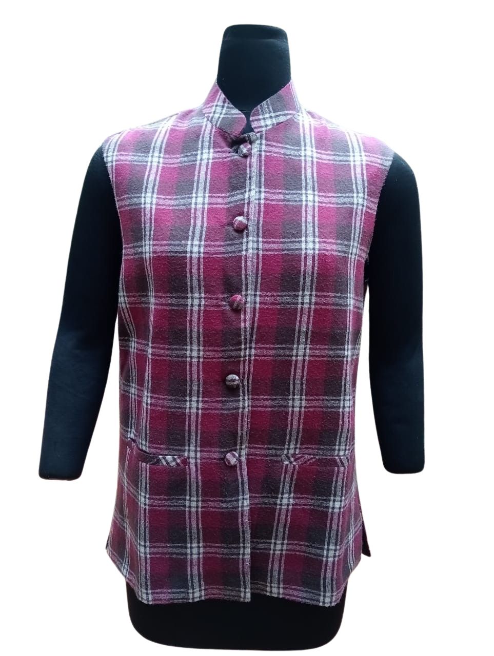 Fine wool checks jacket ( Red )