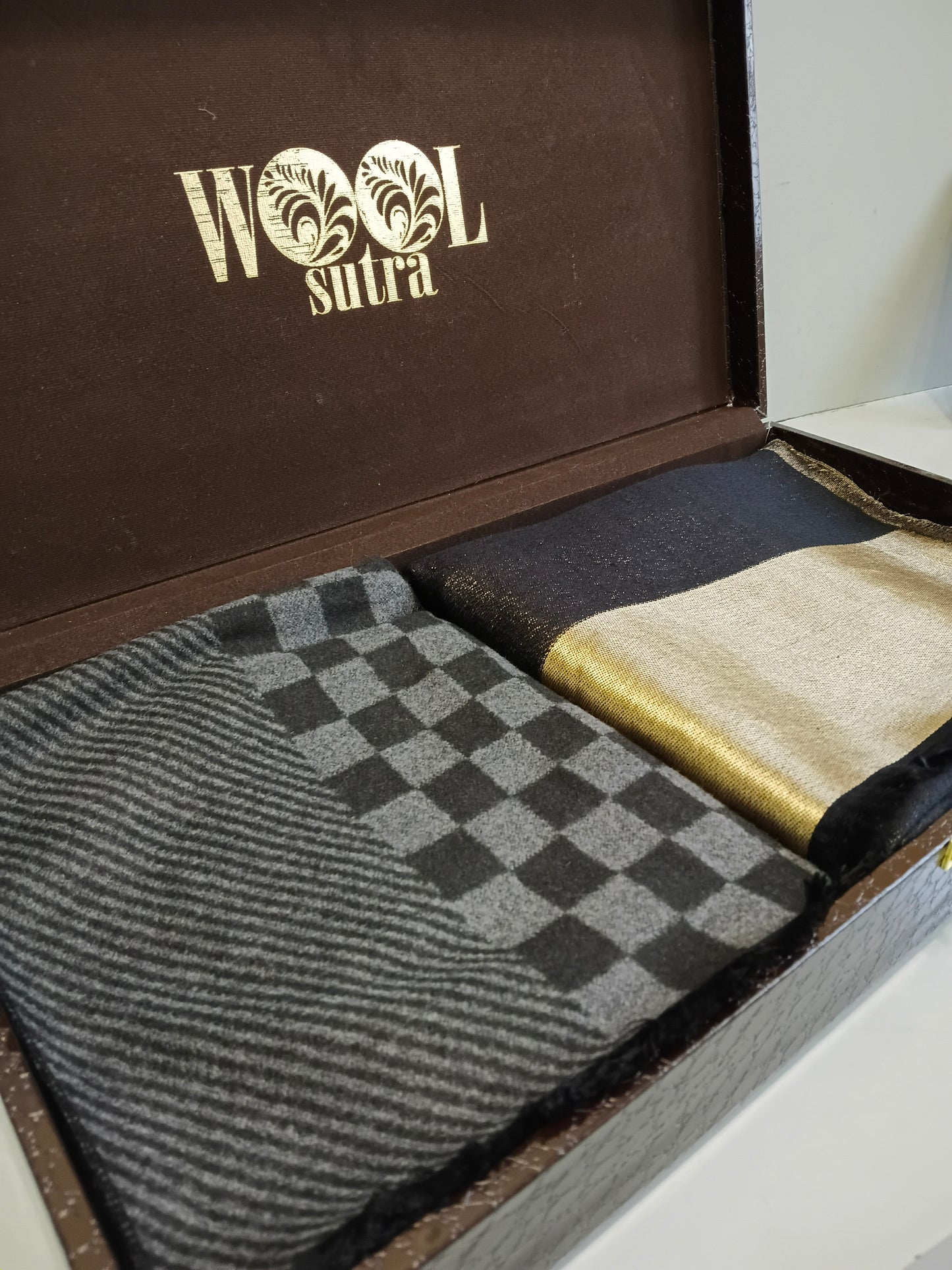 Men’s silk wool +ladies zari reversible stole Combo box