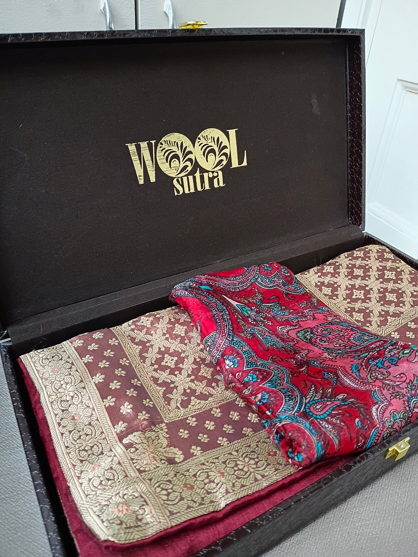 Artistic Brocade design cushion cover + Silk wool scarve Combo box