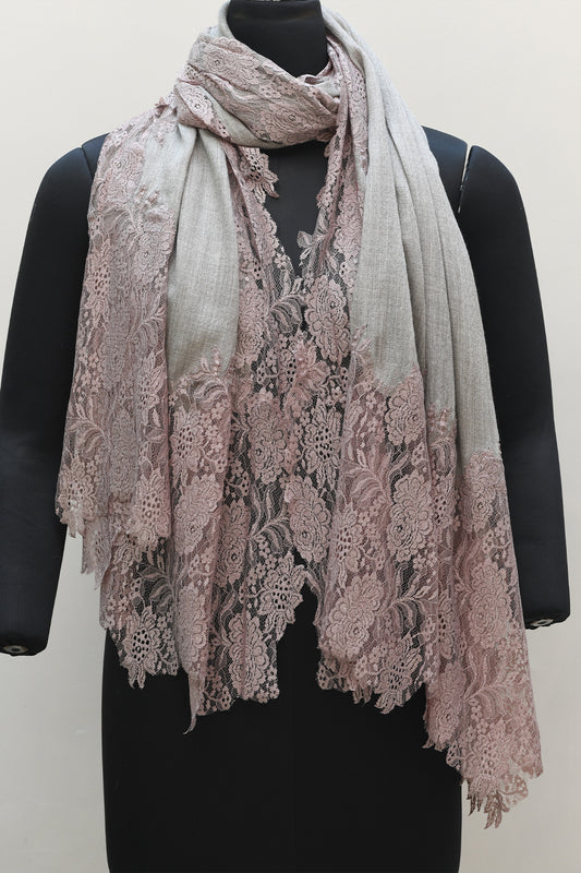4 Sided Lace Stole - Beige