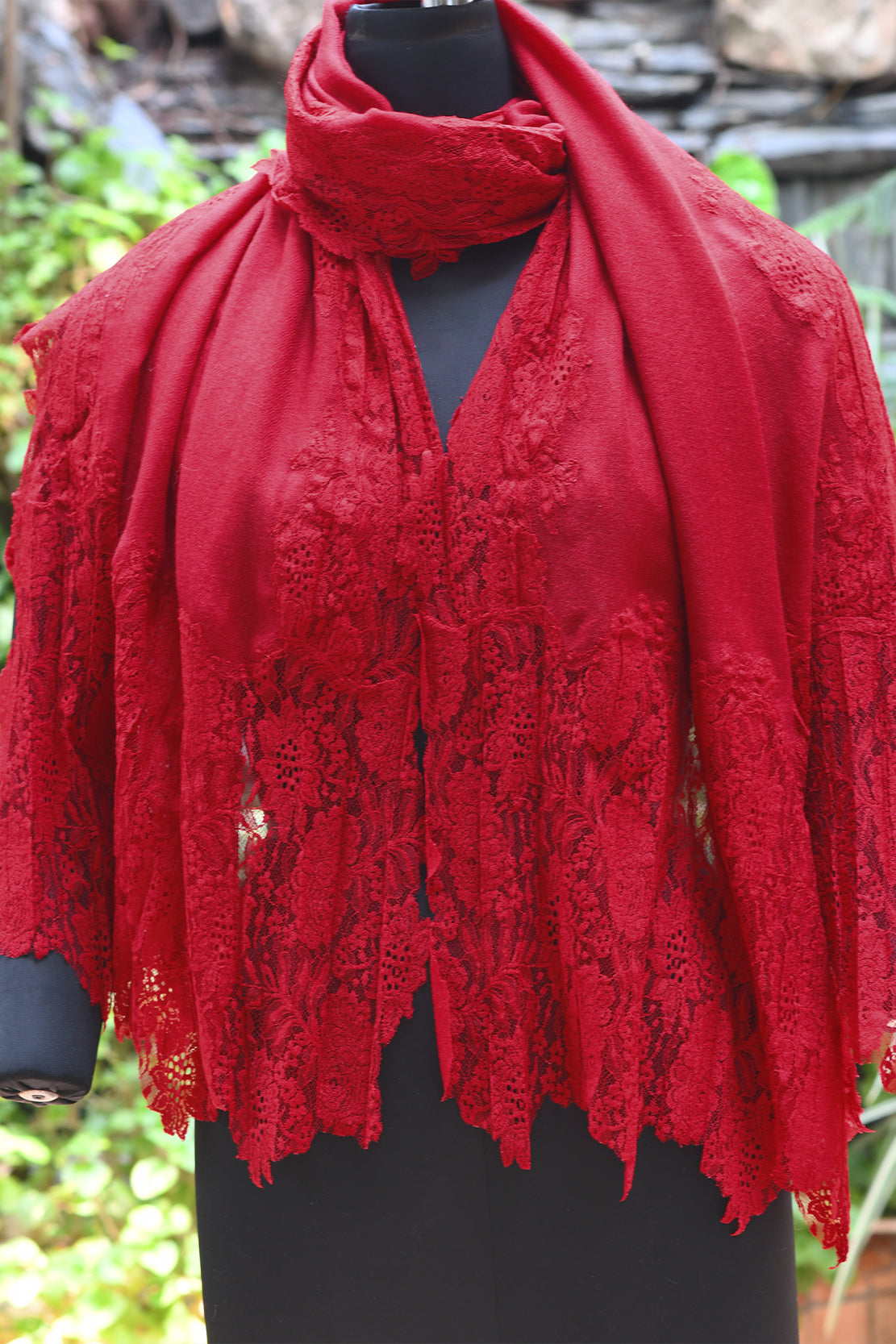4 Sided Lace Stole - Red
