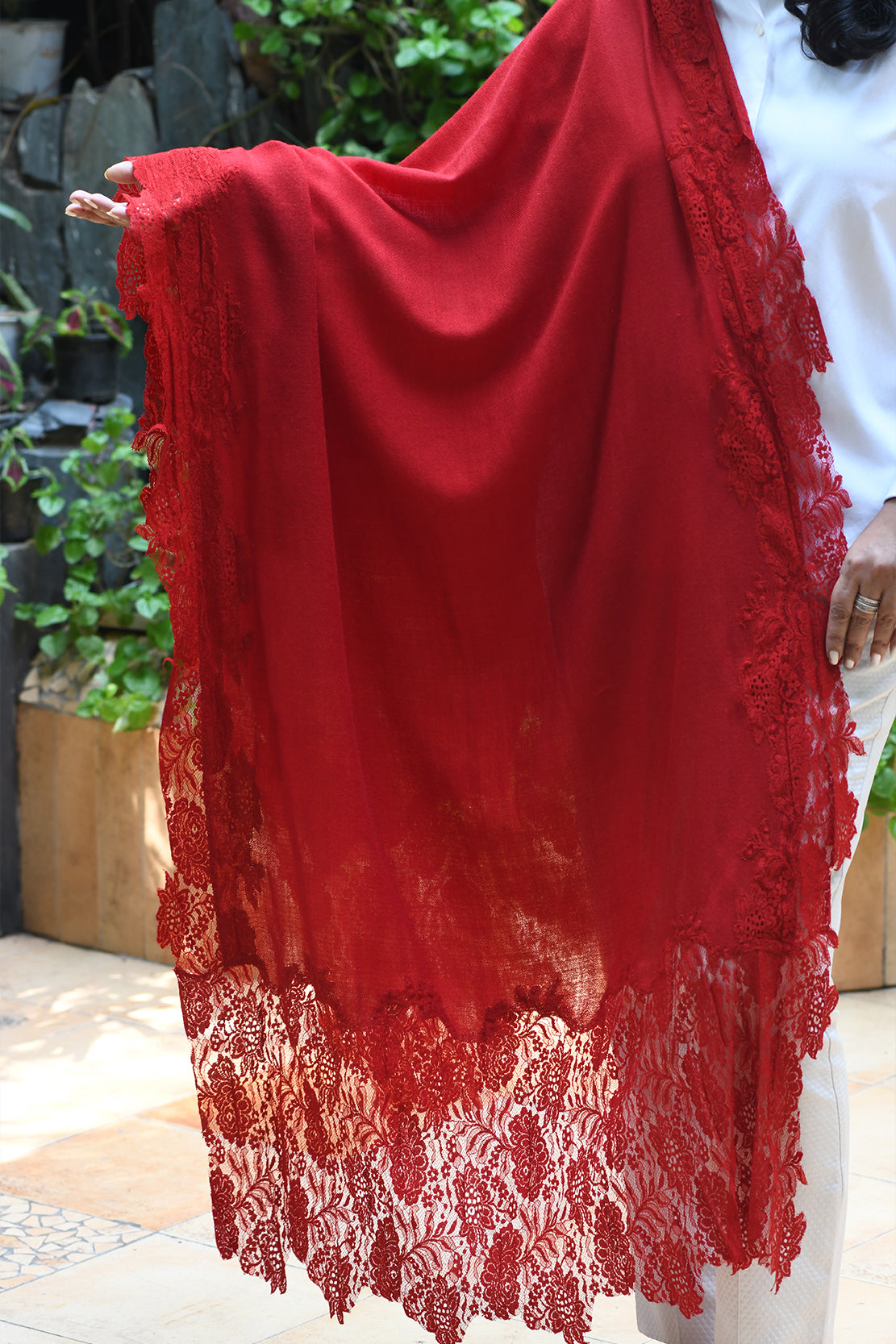 4 Sided Lace Stole - Red