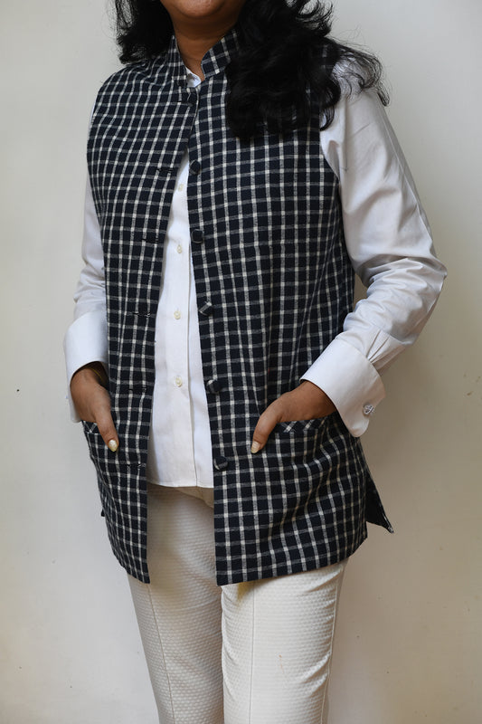 Unisex Check Wool Jacket - Blue & White