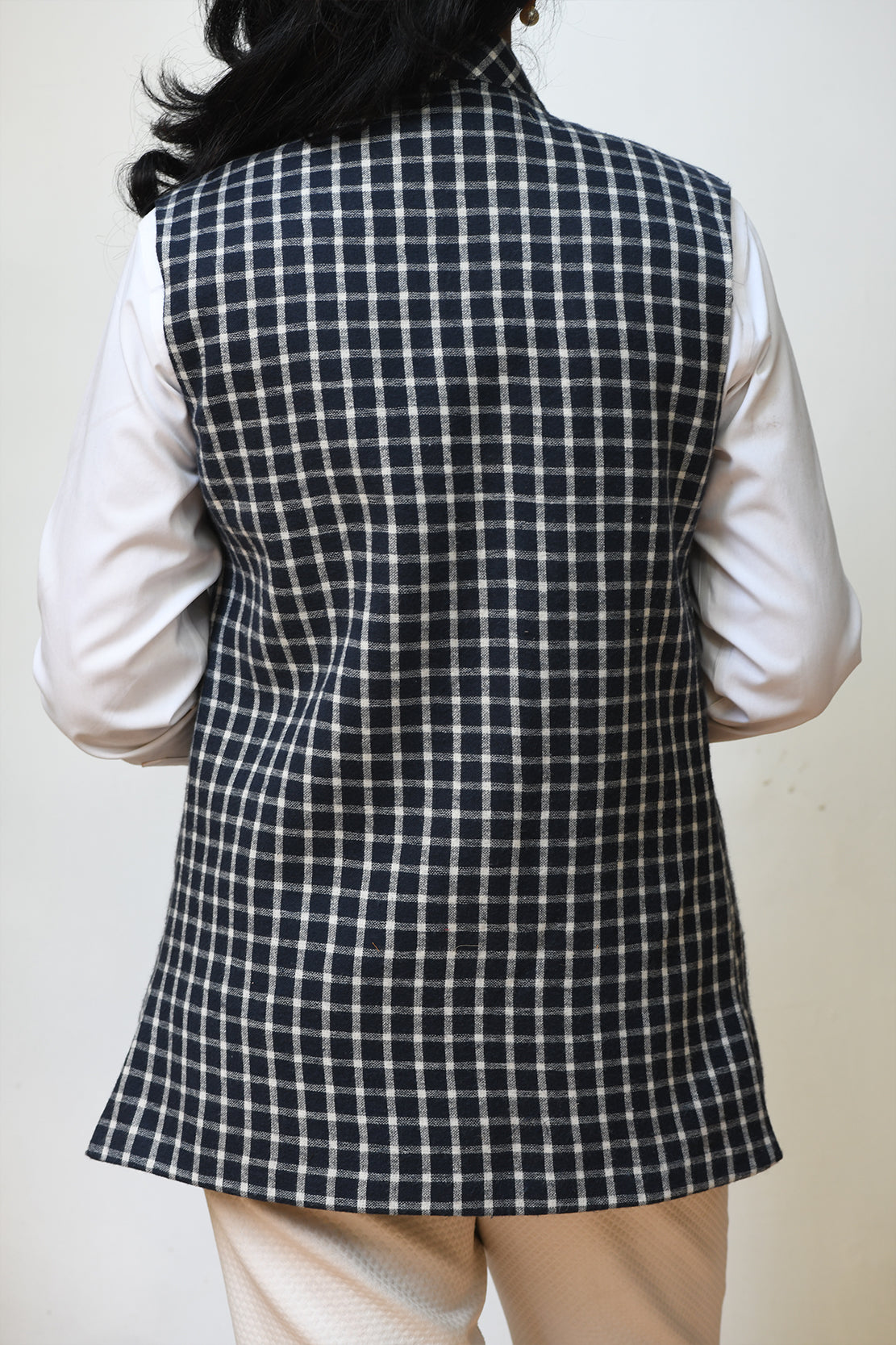 Unisex Check Wool Jacket - Blue & White