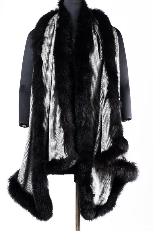 Herringbone 4 Side Fur Stole - Black
