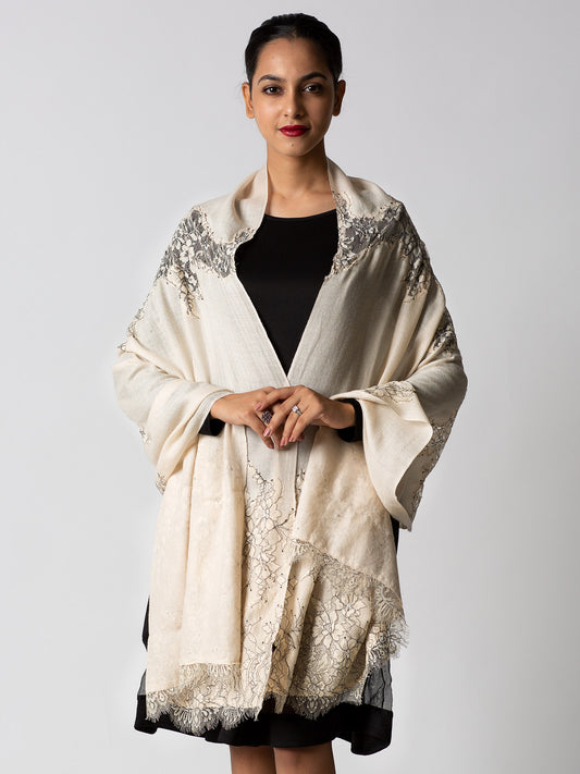 Embroidered Lace Stole - White