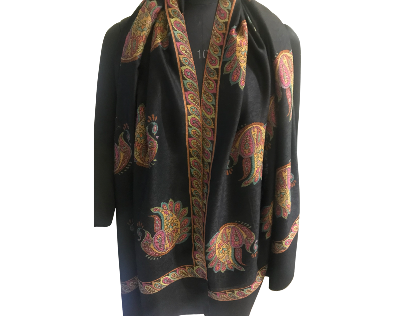 Peacock Design Self Jacquard Stole With Jamawar Border - Black