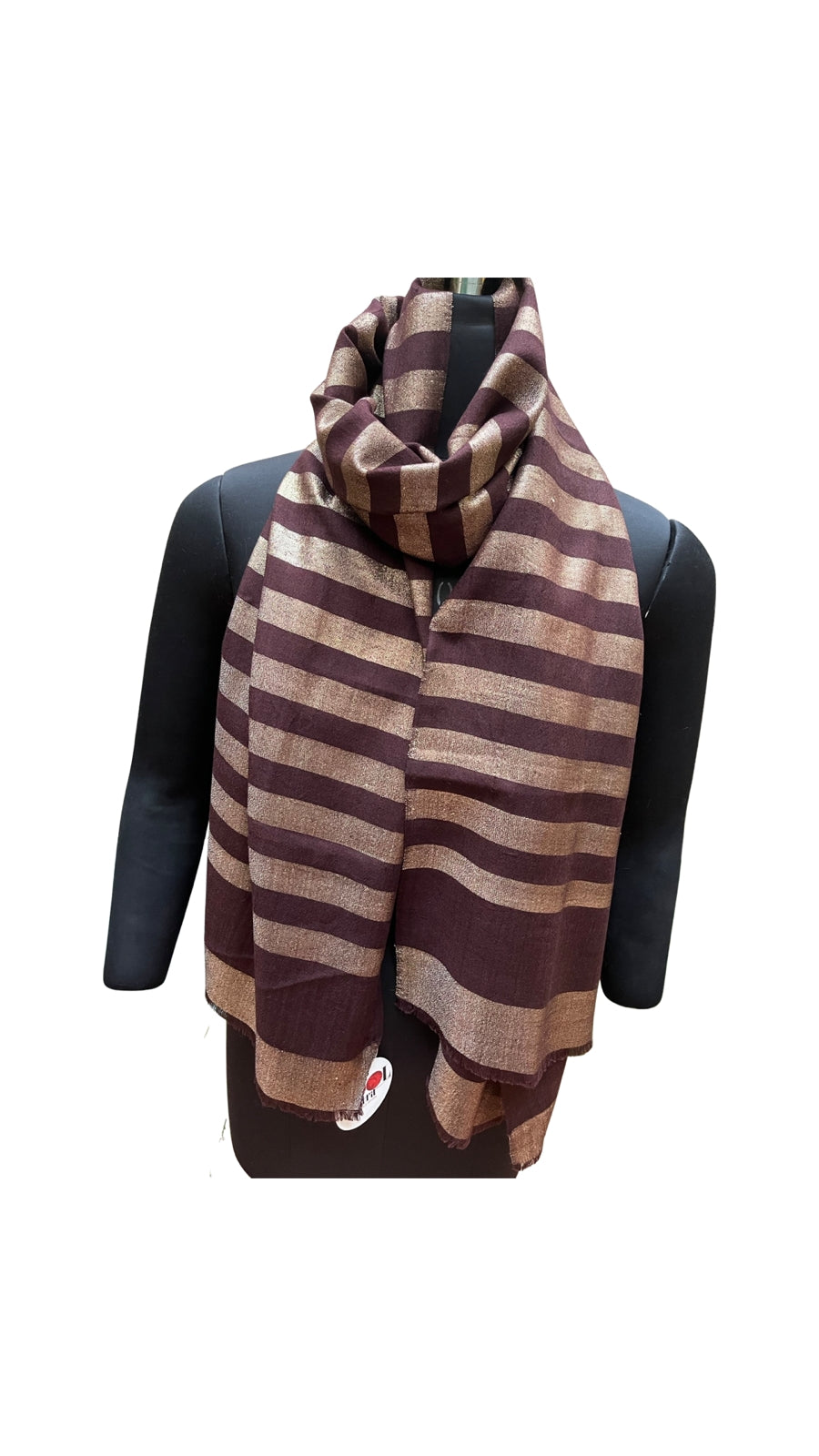 Lurex Stole - Maroon with Gold Stripe