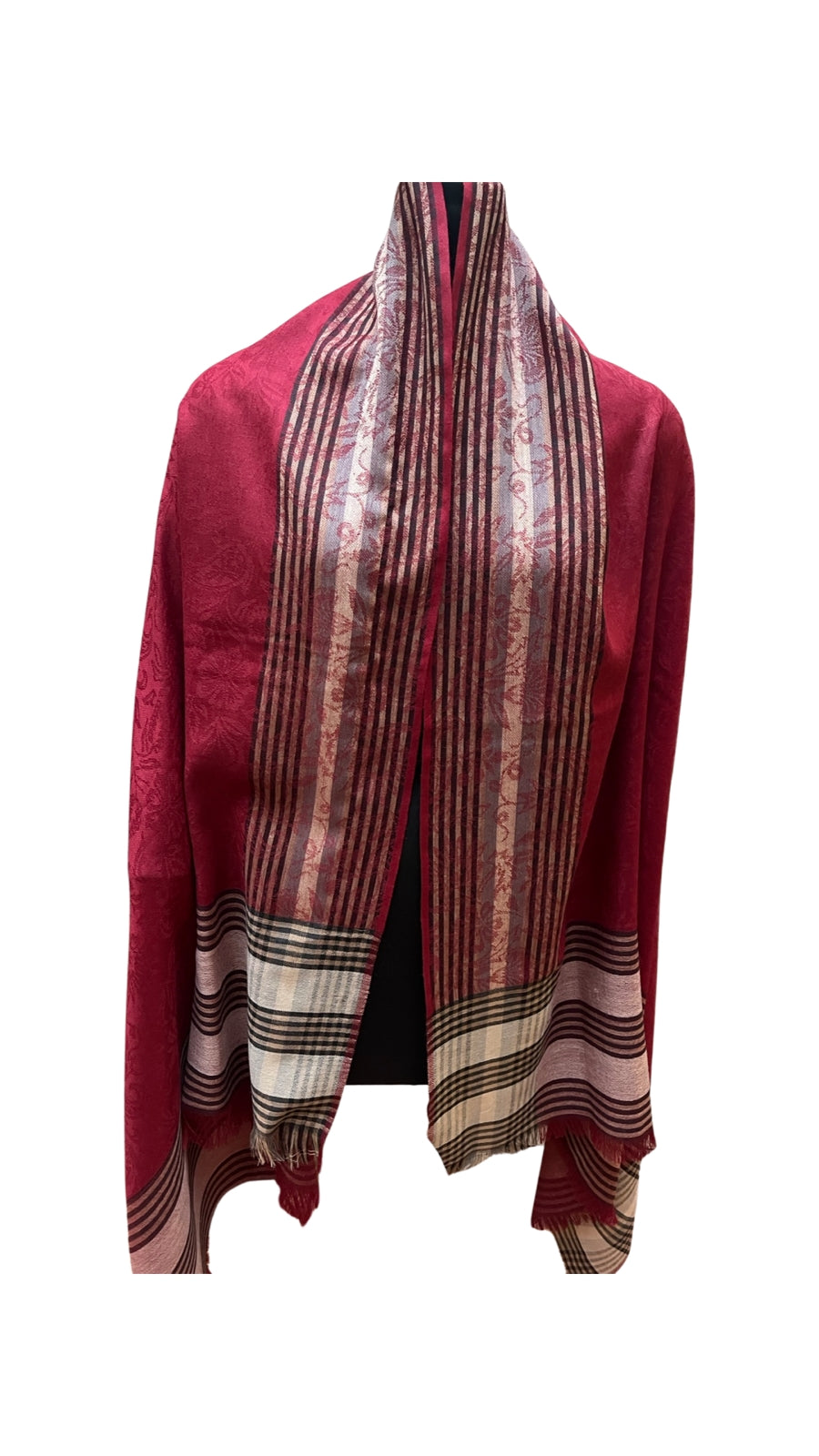 Red Jacquard Stripe Shawl - Red