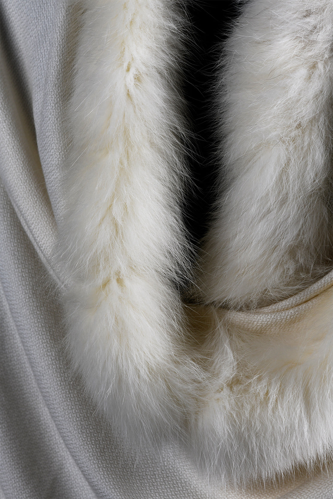 Wool Cashmere Fur Stole - Off White