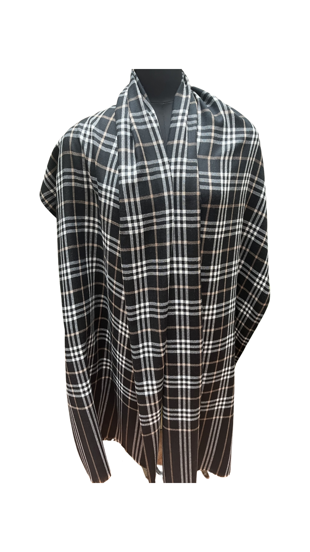 Mens Checked Black Shawl - Black