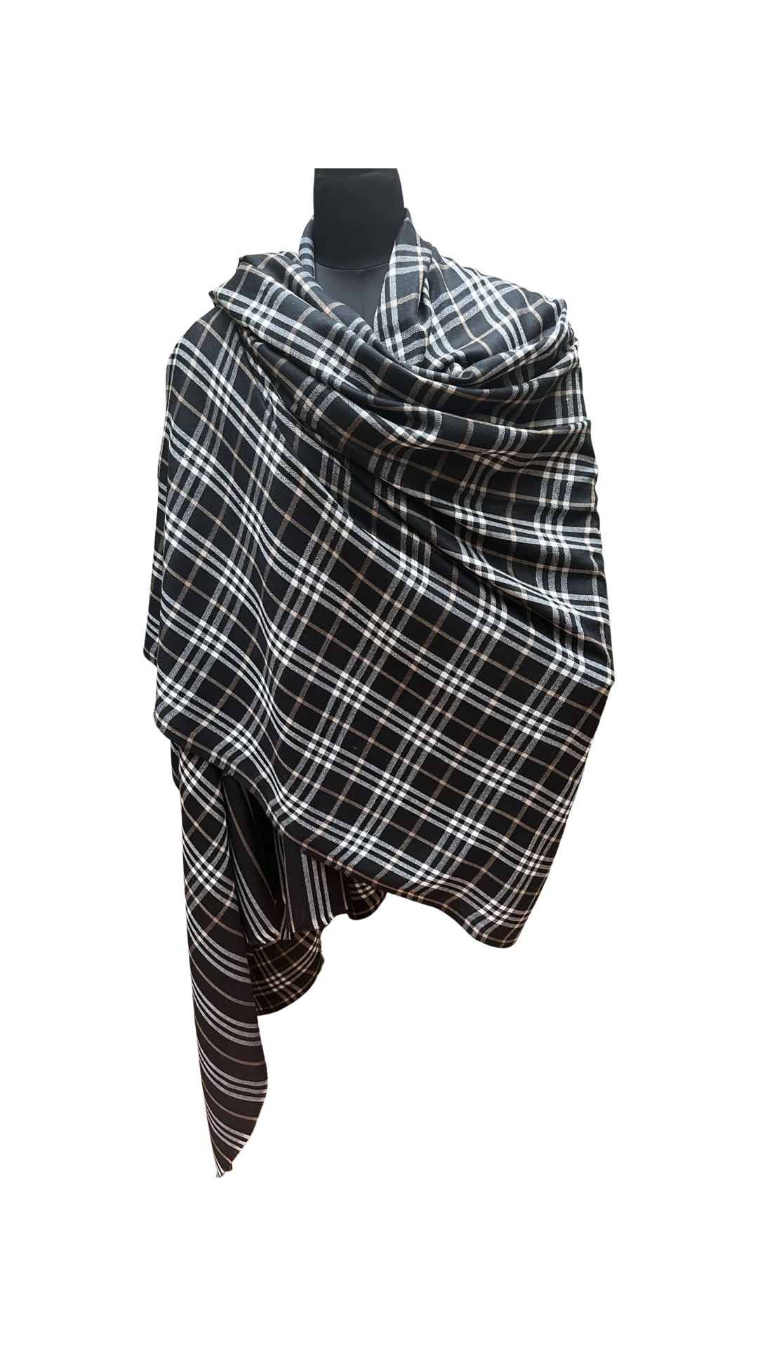 Mens Checked Black Shawl - Black