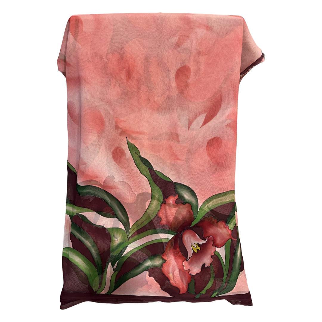 Georgette Floral Peach French Hand Painted Saree