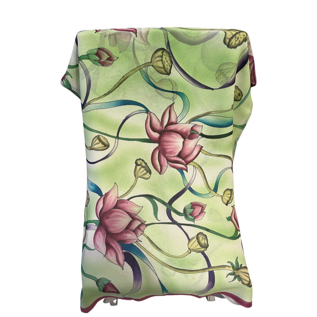 Georgette Green French Hand Painted Saree