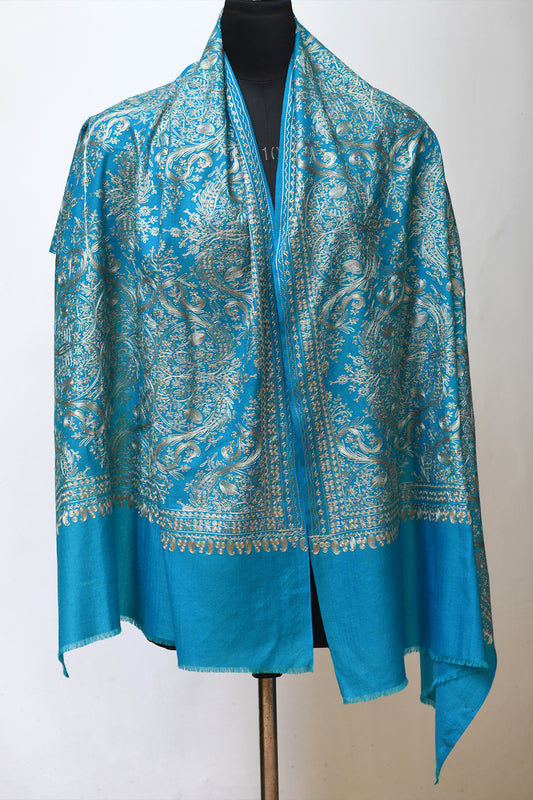 Blue Embroidered Stole