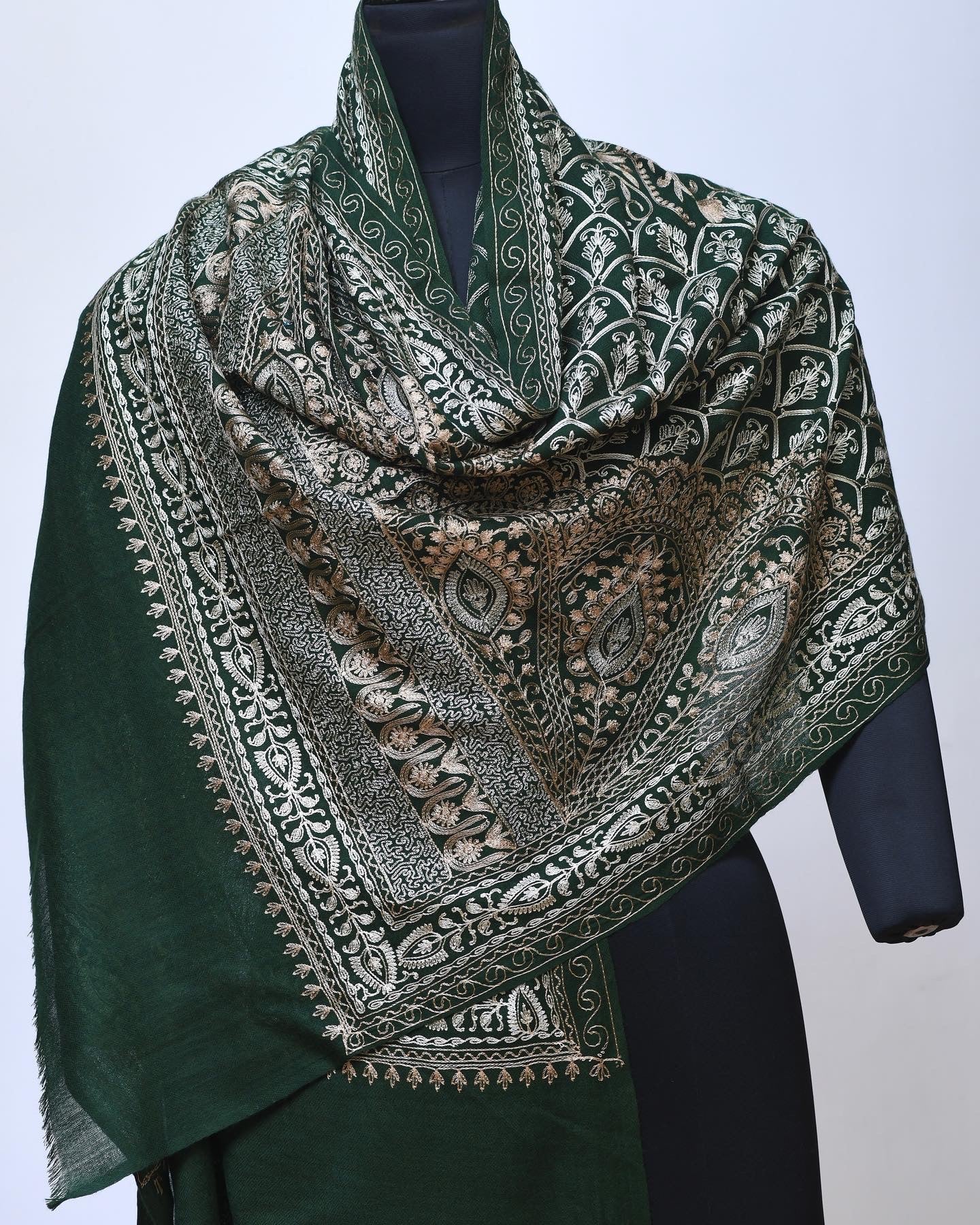 Emerald Green Embroidered Stole
