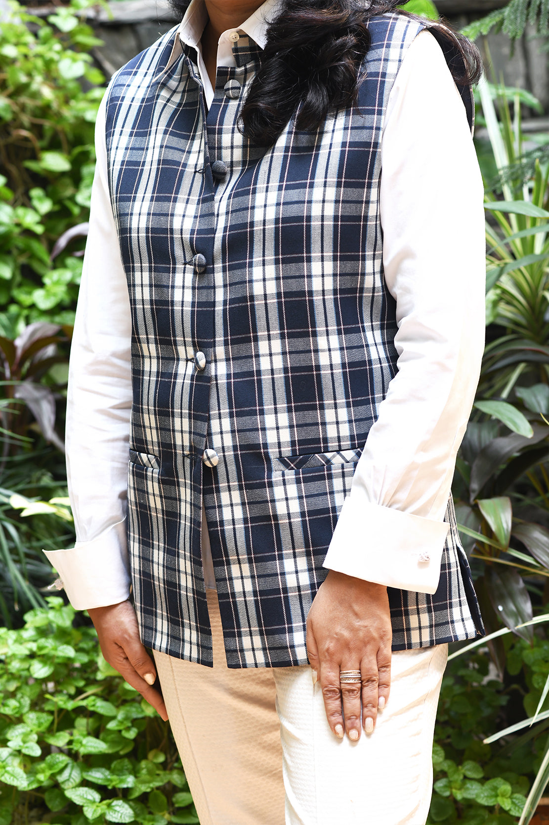 Unisex Check Terricot Jacket - Blue & White