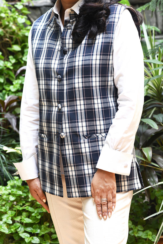 Unisex Check Terricot Jacket - Blue & White