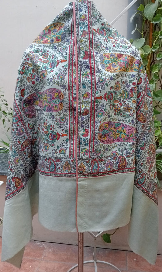 Hand Embroidered Kalamkari Shawl - Grey