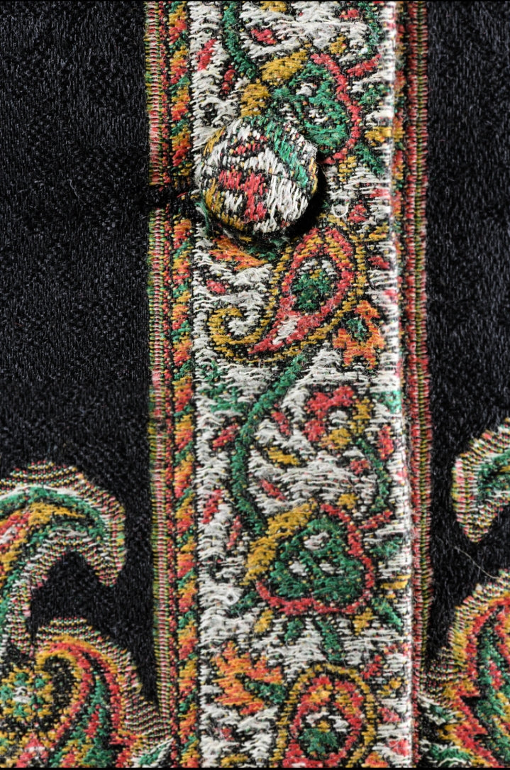 Ladies Woven Self Jacquard Jamawar Jacket - Black