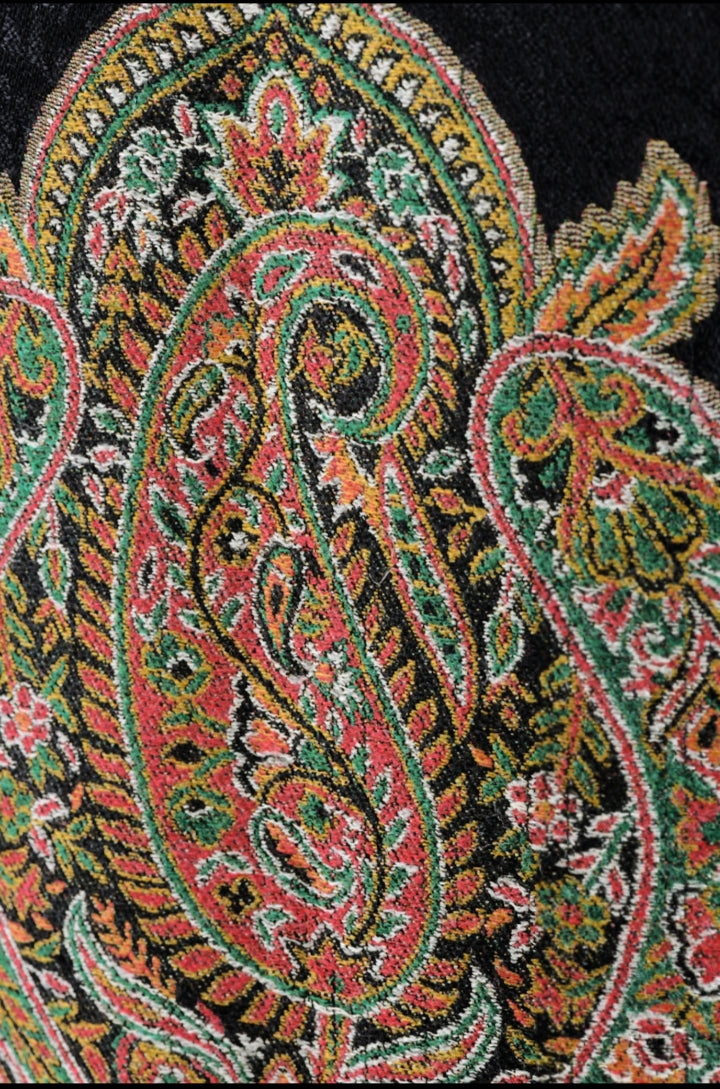 Ladies Woven Self Jacquard Jamawar Jacket - Black