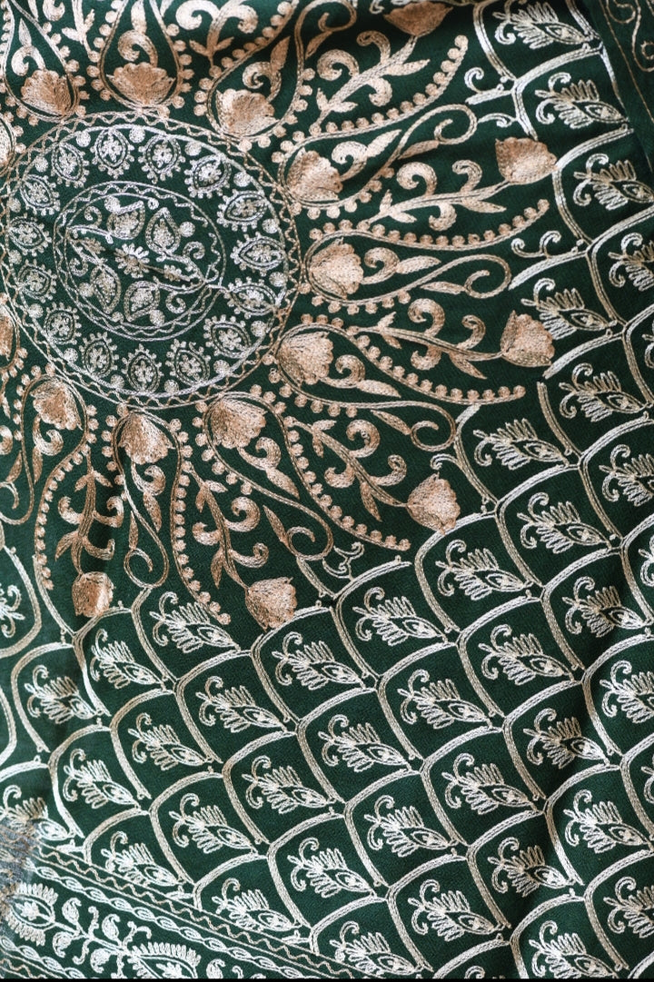 Emerald Green Embroidered Stole