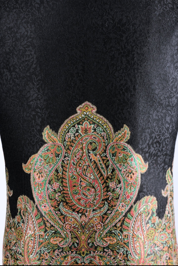 Ladies Woven Self Jacquard Jamawar Jacket - Black