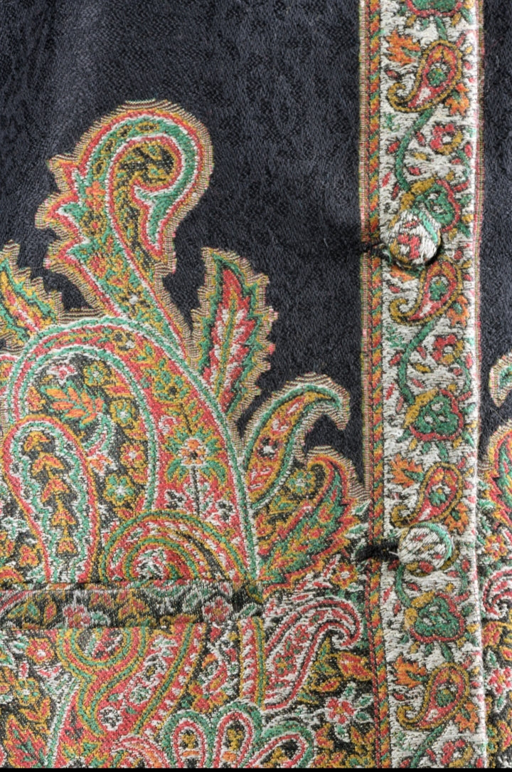 Ladies Woven Self Jacquard Jamawar Jacket - Black