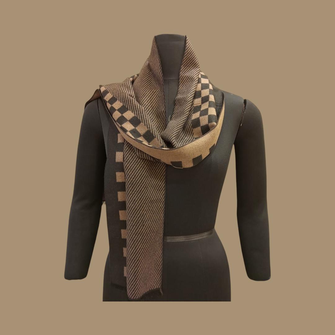 Silk wool reversible check stole