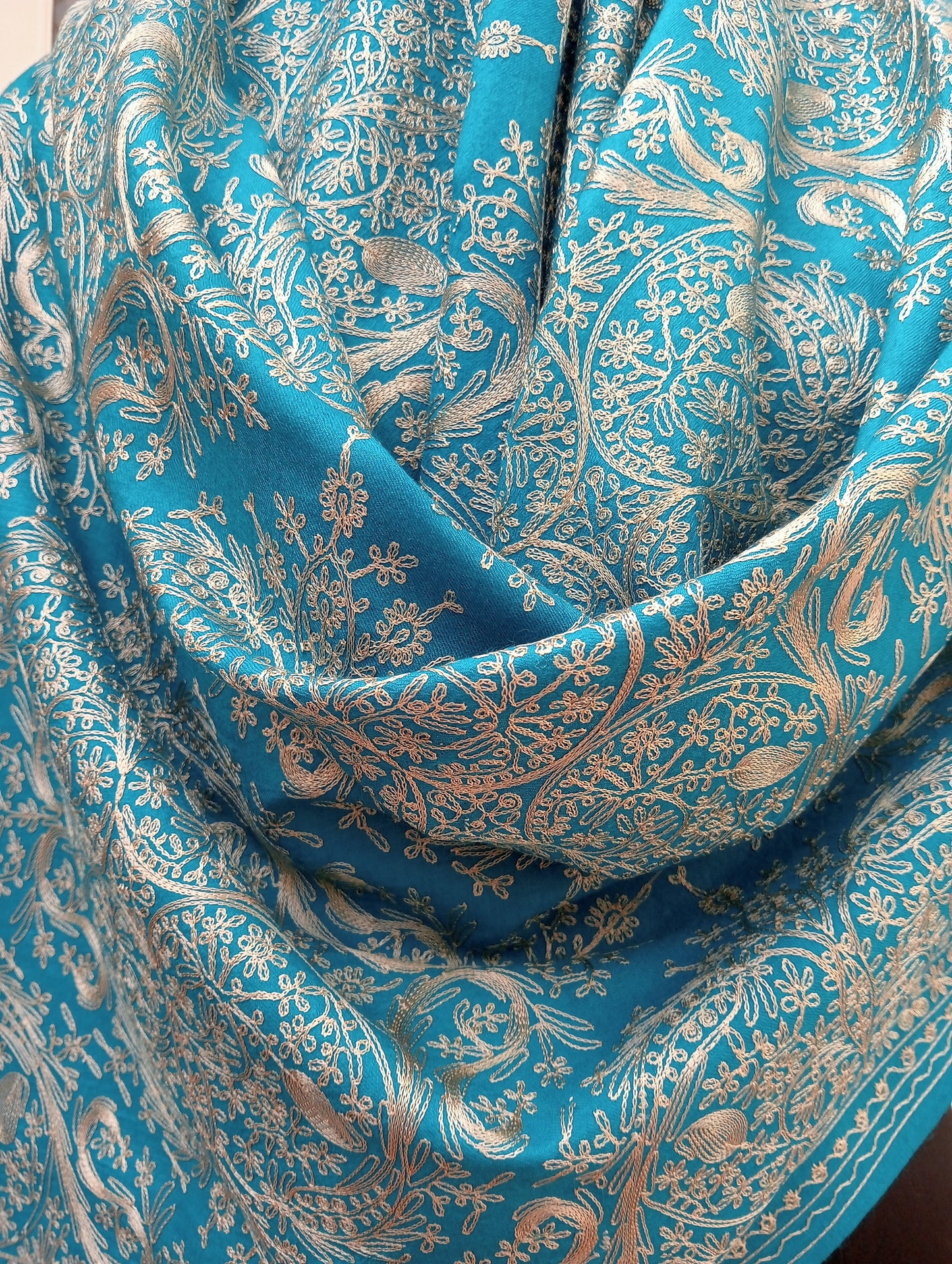 Blue Embroidered Stole