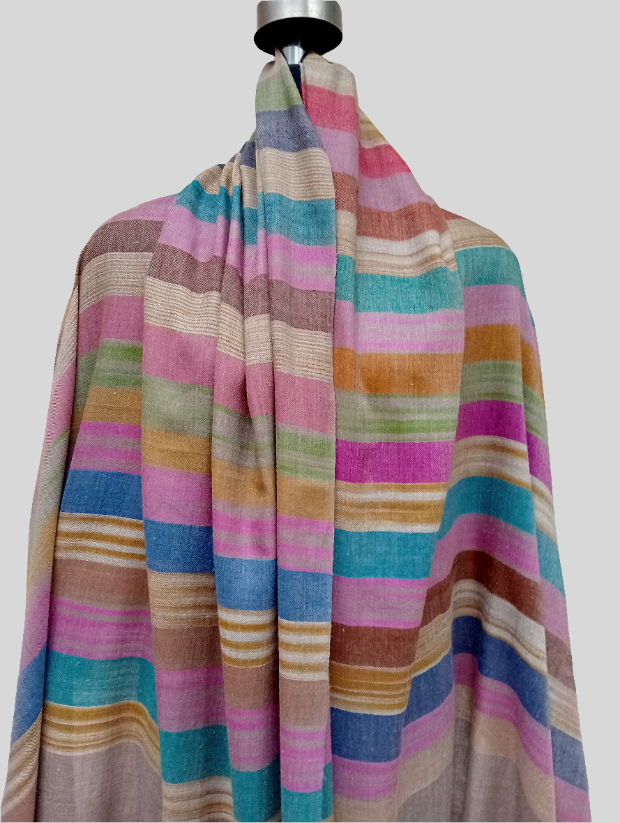 Pure pashmina horizontal stripes multicolored shawl