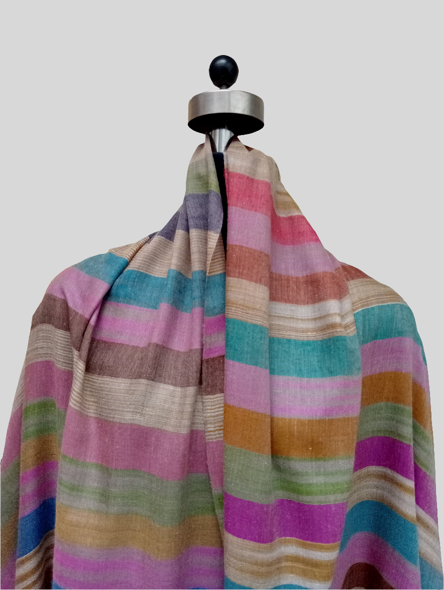 Pure pashmina horizontal stripes multicolored shawl