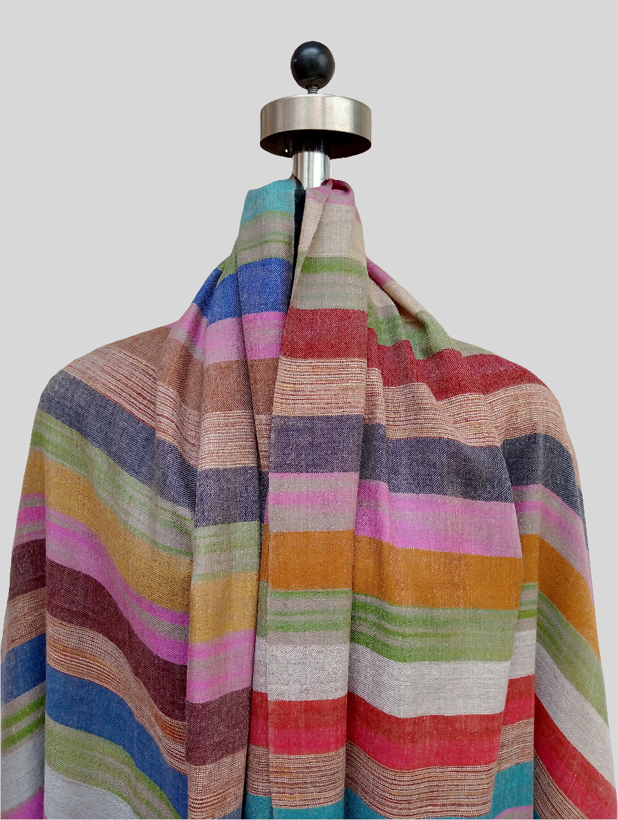 Pure pashmina horizontal stripes multicolored shawl