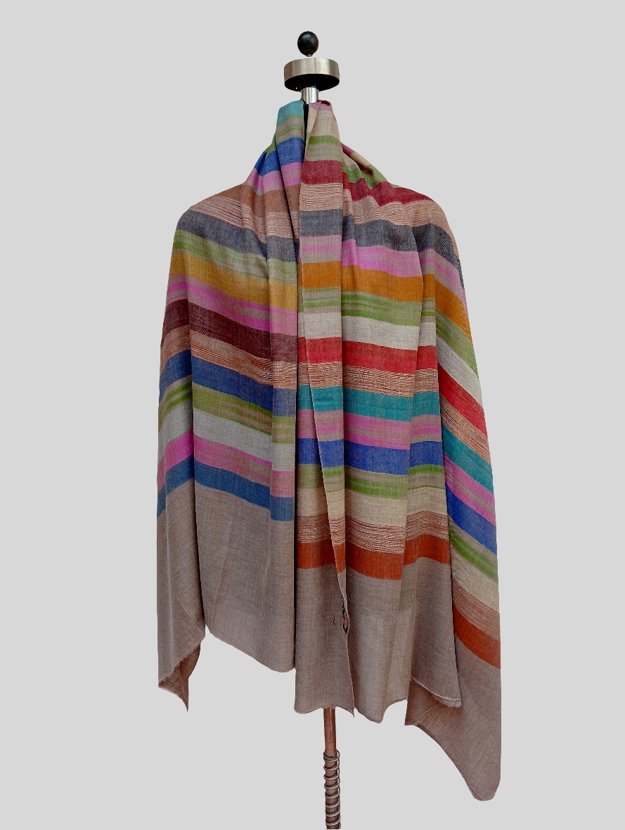 Pure pashmina horizontal stripes multicolored shawl