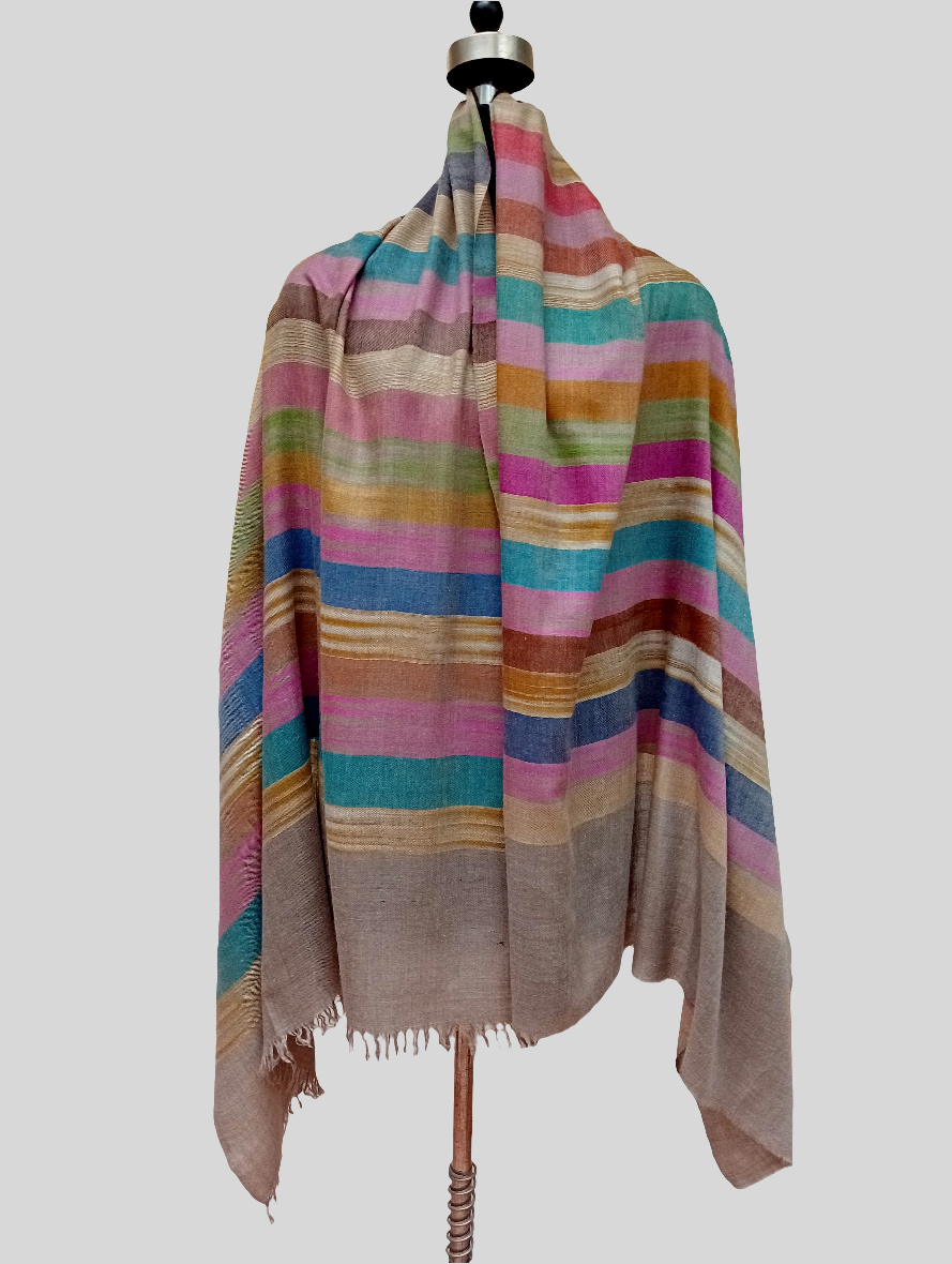 Pure pashmina horizontal stripes multicolored shawl