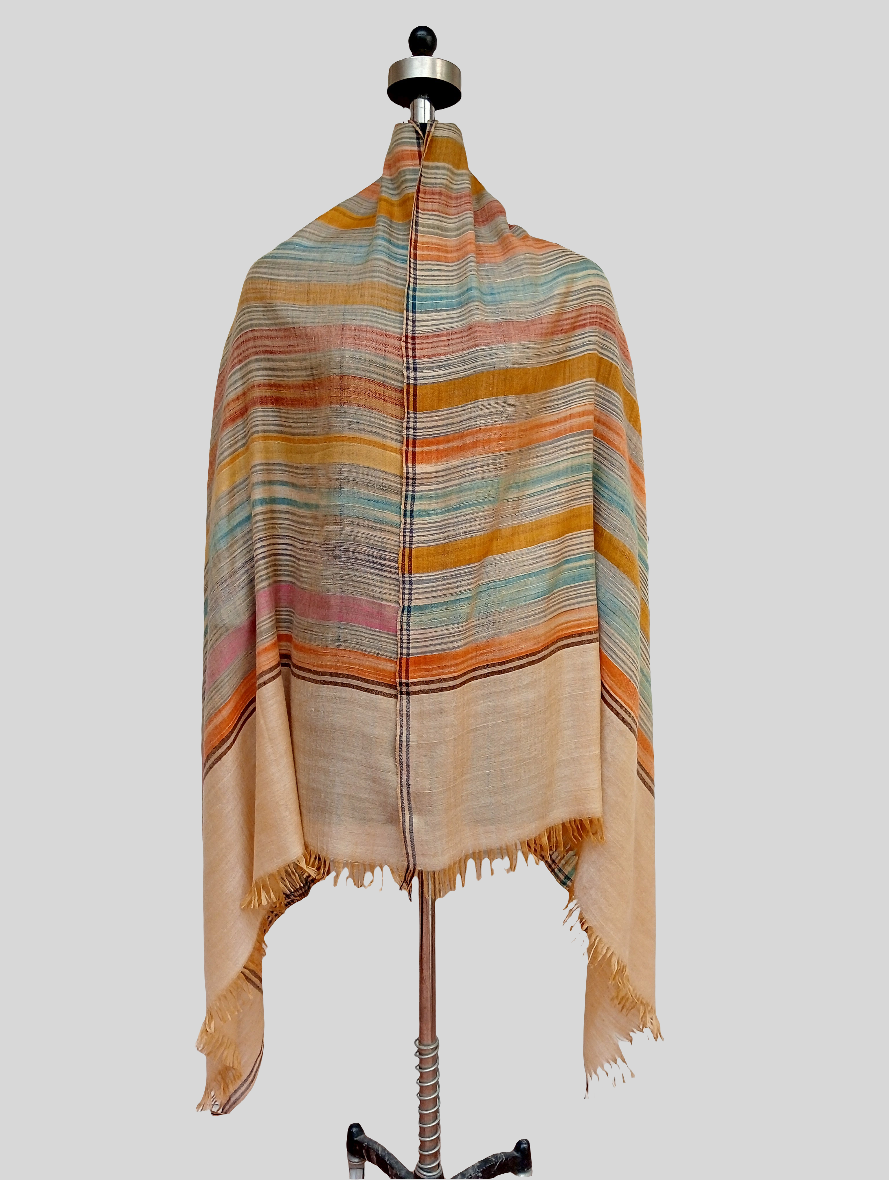 Pure pashmina stripted multicolored shawl